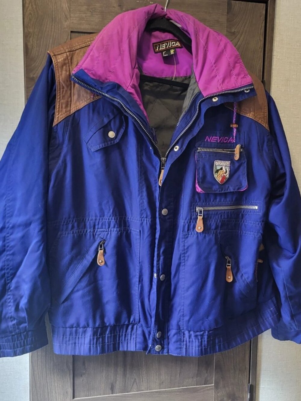Vintage Nevica Ski Jacket Men Size 40 Blue/ Purple Liner Thermulated Hooded